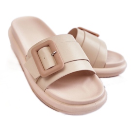 PA1 Damskie Skórzane Klapki Z Klamrą Beżowe Devia beżowy