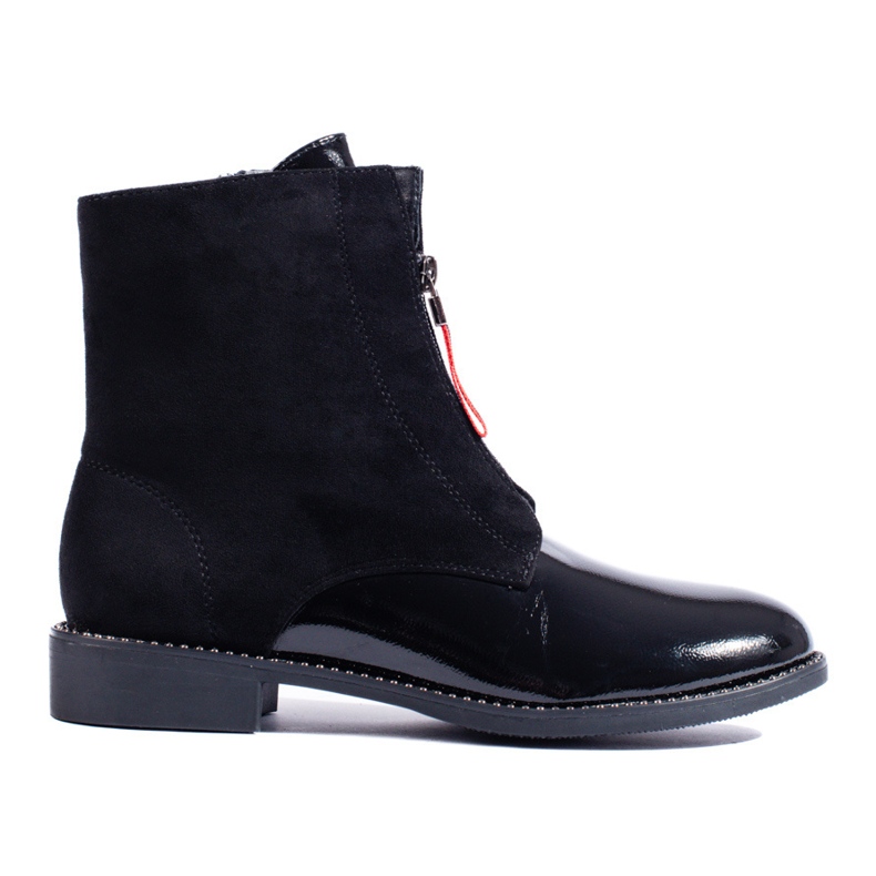 Czarne klasyczne botki na płaskim obcasie