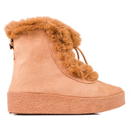 Śniegowce damskie na platformie shelovet brązowe