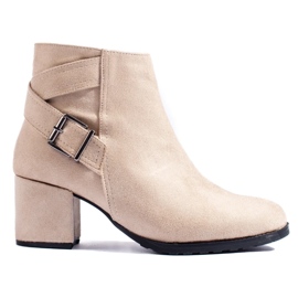 T.Sokolski Zamszowe botki na słupku Sokolski beżowy