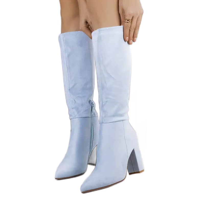 BM Niebieskie ocieplane kozaki na słupku Narcis