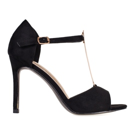 Czarne zamszowe czółenka damskie z odkrytymi palcami Shelovet