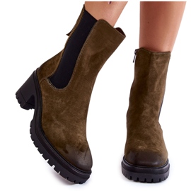 Vinceza Damskie Zamszowe Botki Na Suwak Khaki Liris zielone