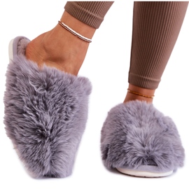 BM Damskie Futrzane Papcie Szare Sheryl