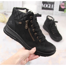 Wodoodporne skórzane botki ocieplane Rieker W RKR567 czarne