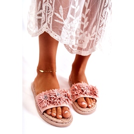 WJ1 Damskie Klapki Z Materiałowymi Kwiatami Różowe Susana