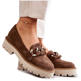 Damskie Półbuty Zamszowe Laura Messi 2523 Brązowe zielone