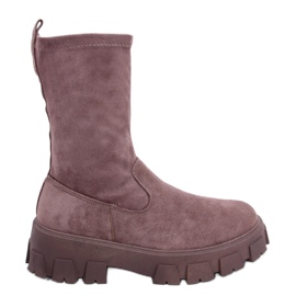 PA1 Botki zamszowe płaskie Phyllis Khaki beżowy