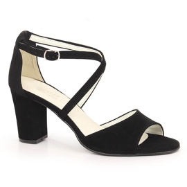 Sandały damskie na słupku zamszowe czarne Azali 2941