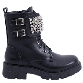 PA1 Botki glany z kamieniami Vance Black czarne