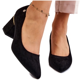 PS1 Klasyczne Zamszowe Czółenka Na Obcasie Z Ozdobą Czarne Derren