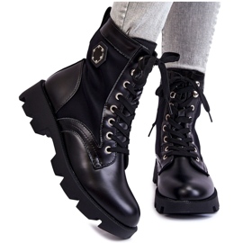 PG1 Damskie Sznurowane Botki Trapery Z Ociepleniem Czarne Nomi