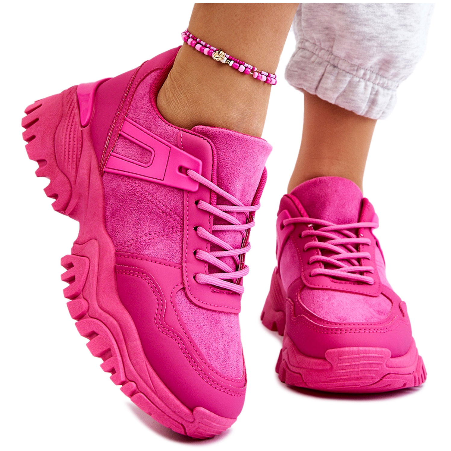 PG1 Modne Buty Sportowe Sneakersy Fuksja Frezio różowe