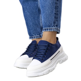 Granatowe trampki na wysokiej platformie Lavaris niebieskie