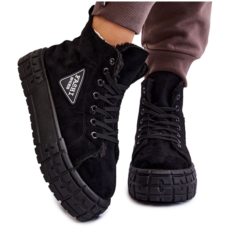 PM1 Wysokie Ocieplane Zamszowe Trampki Czarne Evren