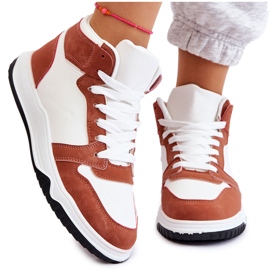 BM Wysokie Damskie Buty Sportowe Trampki Biało-Camelowe Rumour białe brązowe