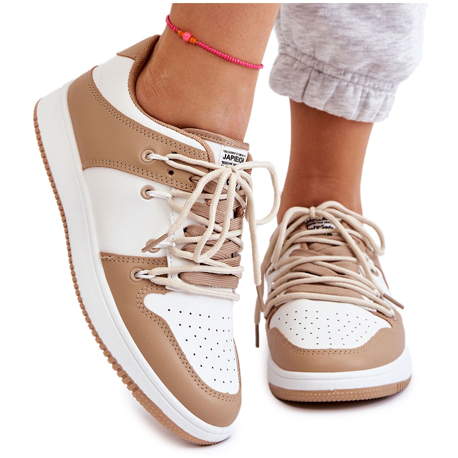 Marka niezdefiniowana Damskie Klasyczne Buty Sportowe Podwójnie Sznurowane Biało-Beżowe Jella białe brązowe