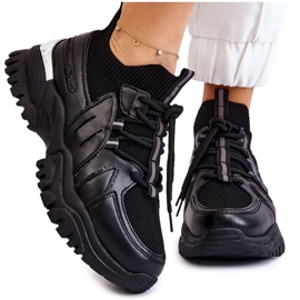 BM Damskie Buty Sportowe Skarpetkowe Wsuwane Czarne Berna