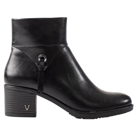 W. Potocki Botki damskie Potocki na szerokim słupku czarne