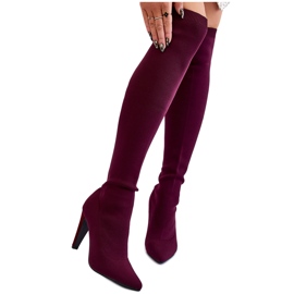 BM Kozaki Na Obcasie Ze Skarpetą Bordowe Renoli czerwone wielokolorowe