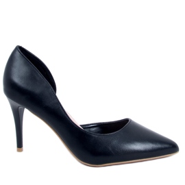 Szpilki licowe z wycięciem Cecile Black czarne