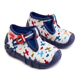 BEFADO S.A. Buty Papcie Befado Samoloty 110P463 Biało-Granatowe białe