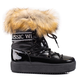 Czarne śniegowce damskie Shelovet z futerkiem