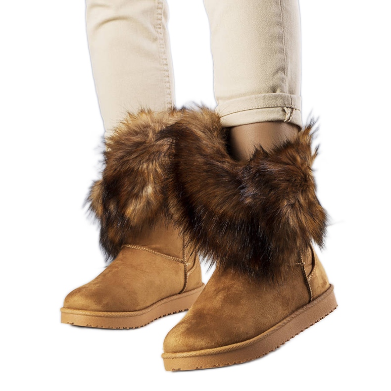 BM Brązowe ocieplane śniegowce z futerkiem Kynlee szare