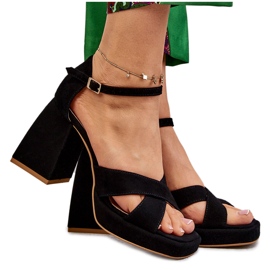 Damskie Zamszowe Sandały Na Obcasie Lewski Shoes 3221 Czarne