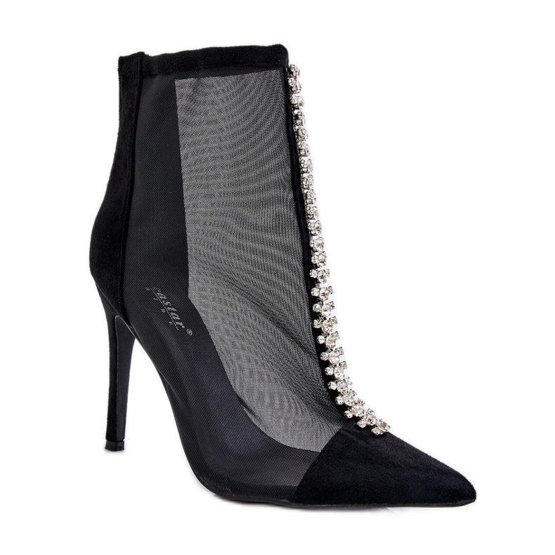 Modne Damskie Botki Na Szpilce Z Siateczką Czarne Rummi
