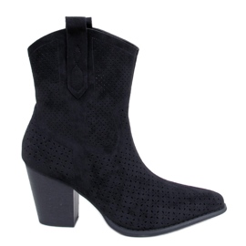 BM Kowbojki ażurowe na obcasie Douglas Black czarne