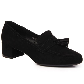Półbuty damskie na klocku zamszowe czarne Sergio Leone