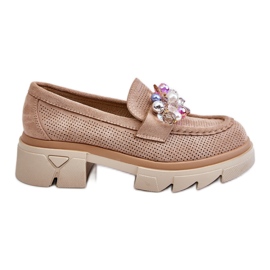 Damskie Półbuty Mokasyny Z Ozdobami Beżowe Issac beżowy