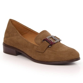 Zamszowe półbuty na płaskim obcasie Vinceza W JAN143C brązowe