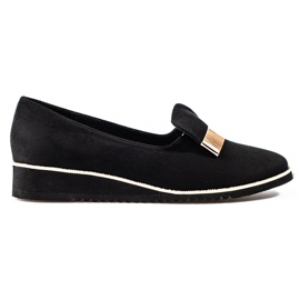 Lekkie półbuty damskie Shelovet ze złotą ozdobą zamszowe czarne