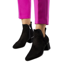BM Czarne ażurowe botki na słupku Bernadette