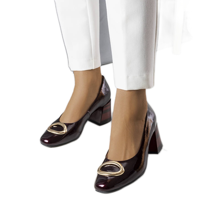 BM Bordowe lakierowane czółenka Kathleen czerwone