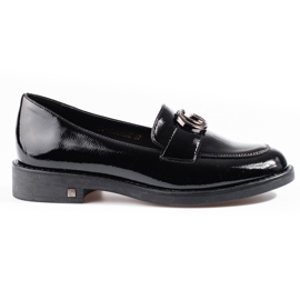 W. Potocki Lakierowane lordsy damskie Potocki na płaskim obcasie czarne