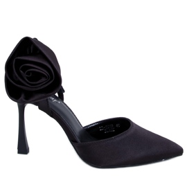 Seastar Szpilki satynowe z kwiatem Flores Black czarne