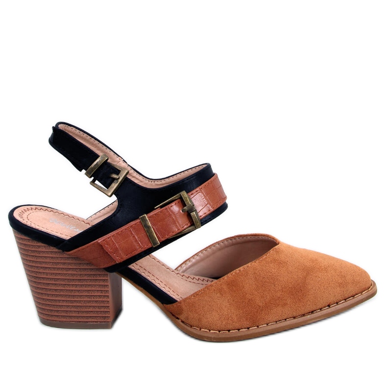 BM Czółenka na obcasie z odkrytą pięta Chiatti Camel brązowe