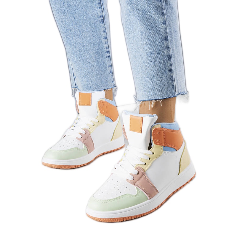 Pomarańczowe sneakersy za kostkę Kari białe
