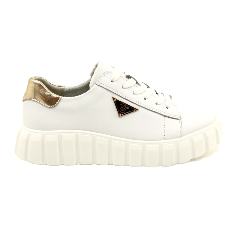 Skórzane sneakersy wiązane Filippo DP4138 białe złoty