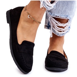 Wygodne Zamszowe Damskie Mokasyny Czarne Lucca