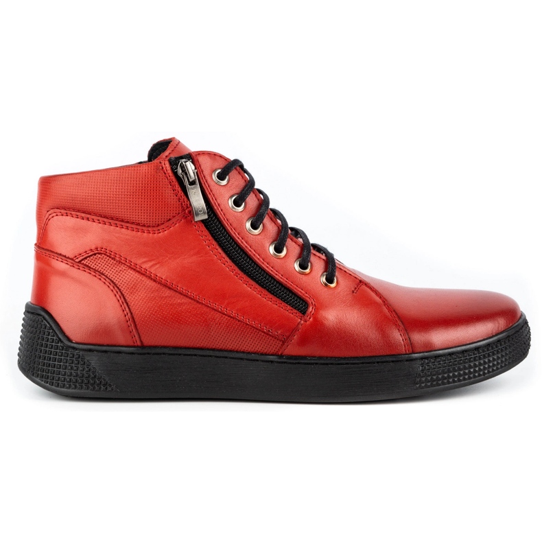 Kampol Buty męskie skórzane sneakersy 120SW czerwone