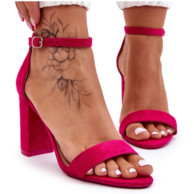 PS1 Klasyczne Zamszowe Sandały Na Słupku Fuksja Amina różowe