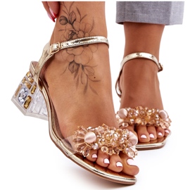 S.Barski Damskie Sandały Na Niskim Obcasie Z Ozdobami Złote Benicio złoty