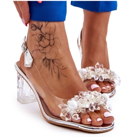 S.Barski Modne Sandały Z Koralikami Srebrne Terrance srebrny