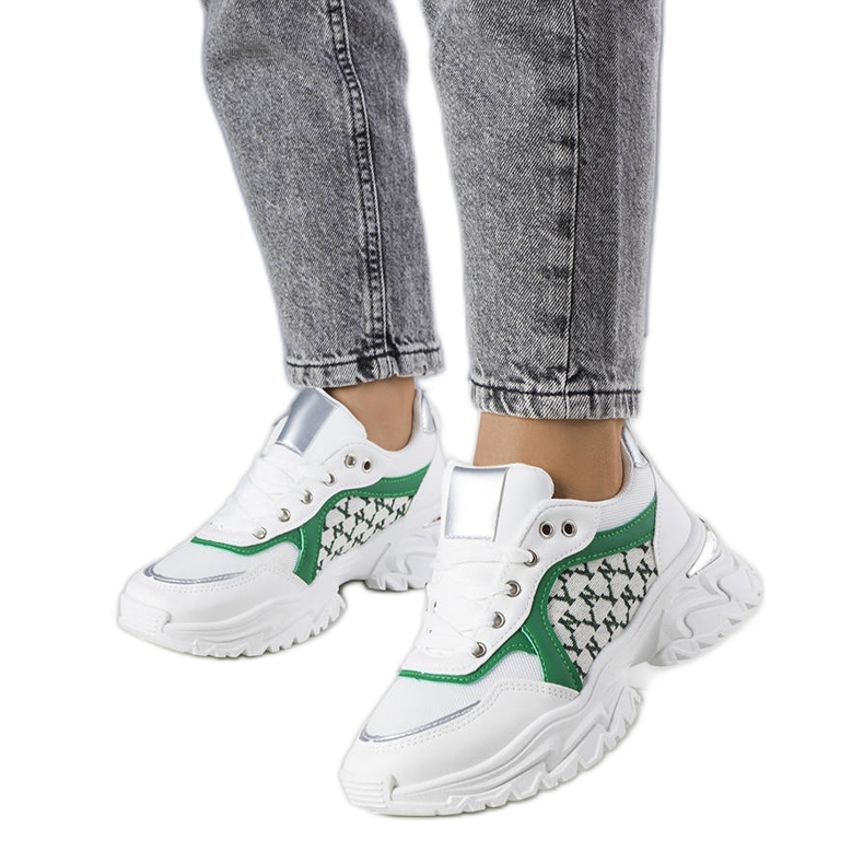 Biało-zielone sneakersy damskie Florival białe