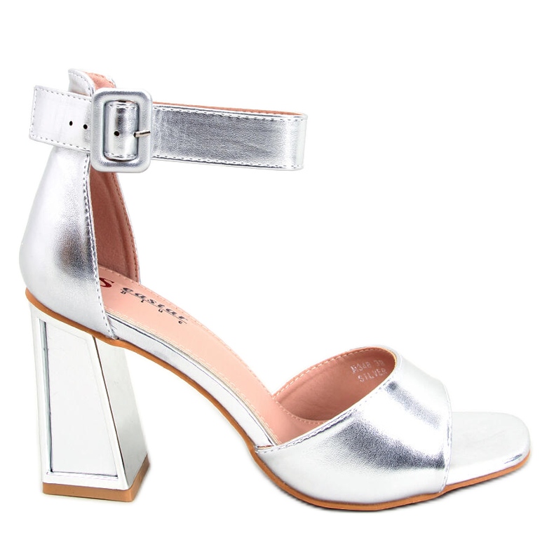 BM Sandałki na obcasie z paskiem Ellen Silver srebrny