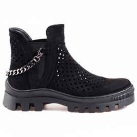 Ażurowe botki damskie Potocki Czarne